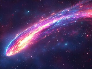 Cosmic Comet Blazes Across Starry Canvas, Vibrant Nebula Glows Brightly in Deep Space