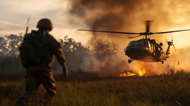 Military Helicopter Firefighting Operation