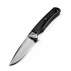 A sleek folding knife with a stainless steel blade and a black handle. isolated on white background