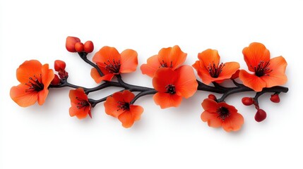 Bright Orange Blossom Branch with Delicate Flowers and Buds