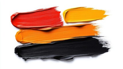 Vibrant Strokes of Red, Orange, and Black Paint on White Background