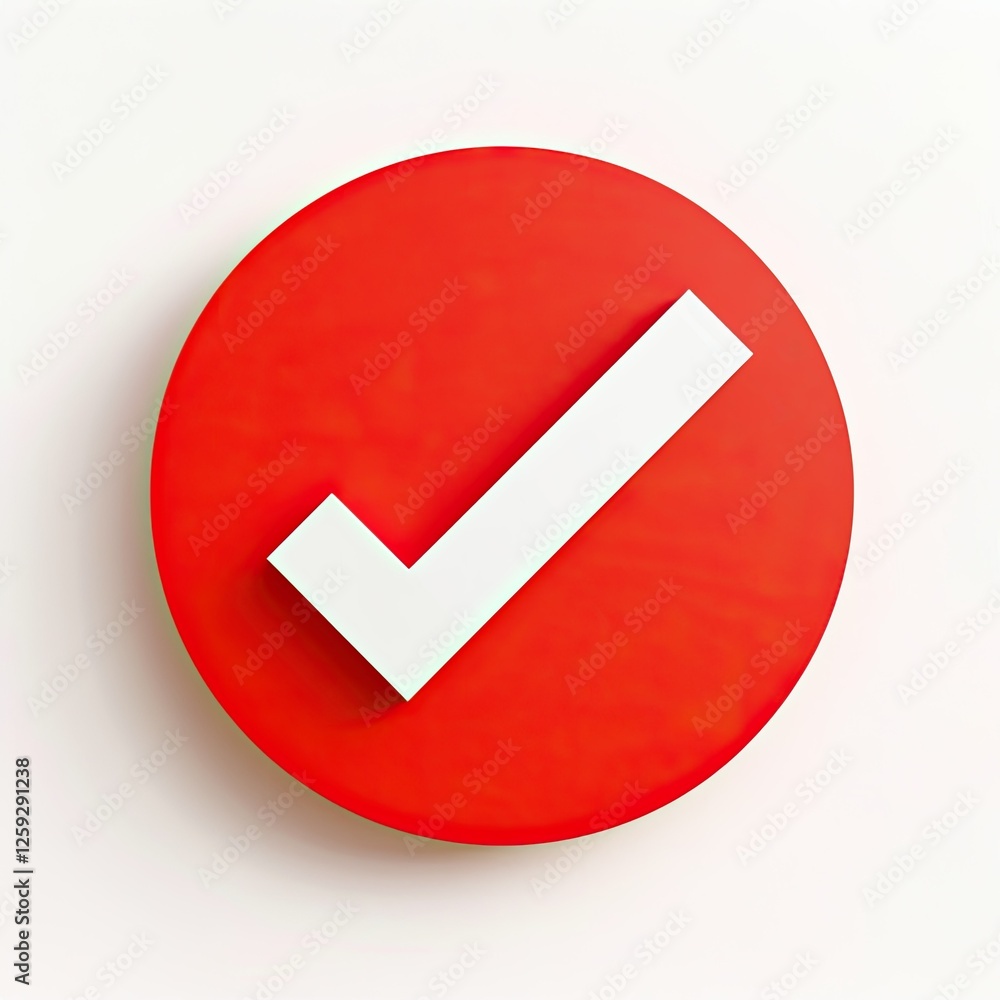 Poster a red circular icon featuring a white checkmark, symbolizing approval or confirmation. isolated on w