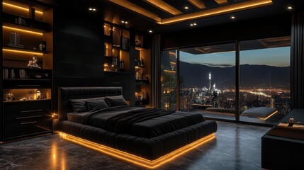 Luxurious Modern Bedroom With City Night View