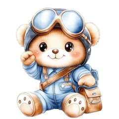 Adorable Bear Wearing Pilot Goggles and Flight Suit in a Whimsical Style Exuding Cheerfulness