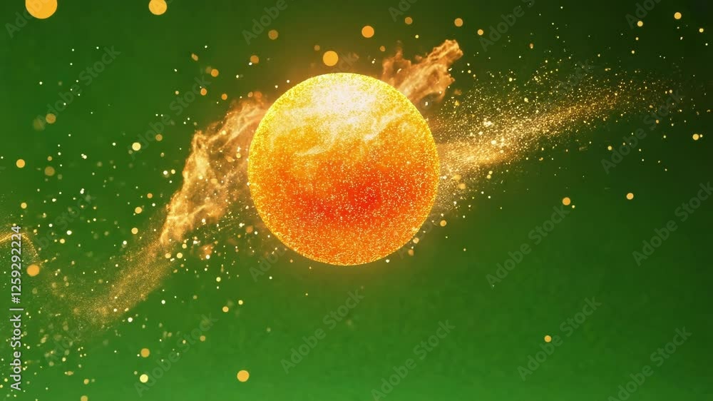 Aufkleber luminous golden particles and shimmering glitter spinning dynamically around glowing orange sphere, 