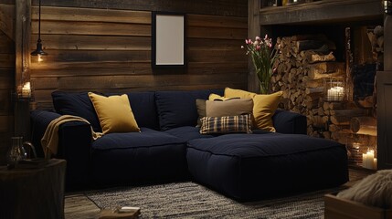 Cozy Sectional Sofa in Rustic Wooden Cabin Room