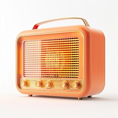 A vintage-style radio in a bright orange color, designed for retro aesthetics and music enjoyment. isolated on white background