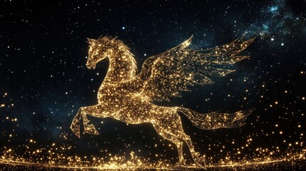 Glimmering Pegasus Soars Through a Starry Night Sky
