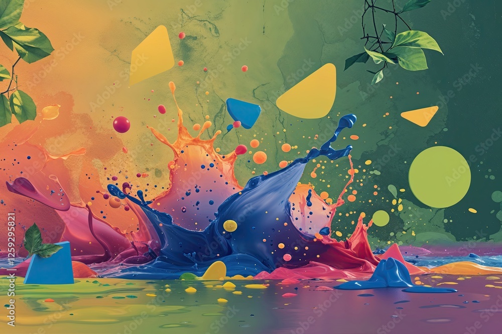 Poster vibrant color gradient splash effect with textured noise and sustainable shapes