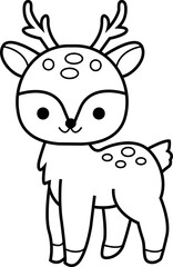 cute deer animal cartoon ,clipart, doodle, Hand drawn style ,png ,illustration	