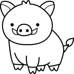 boar cute animal cartoon ,clipart, doodle, Hand drawn style ,png ,illustration	