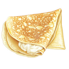 A classic French crepe folded with a creamy custard filling, slightly open to reveal the filling, illustrated in a clean and stylish digital painting, transparent background, PNG