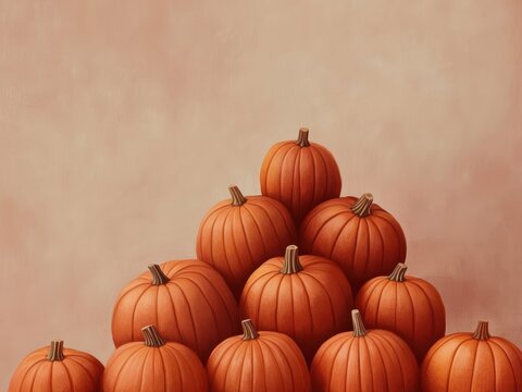 Pile of Pumpkins on Beige Background