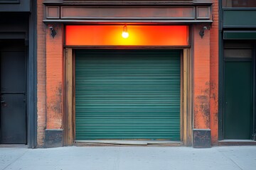 A closed storefront with a small, flickering light still on, symbolizing financial instability and the struggle of small business owners. 