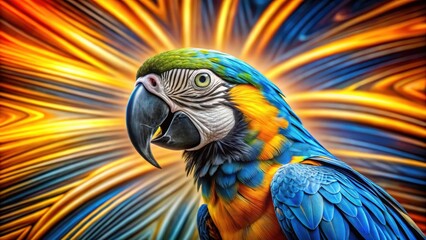 Fototapeta premium A Vibrant Macaw Portrait Against a Dynamic Abstract Background of Swirling Hues