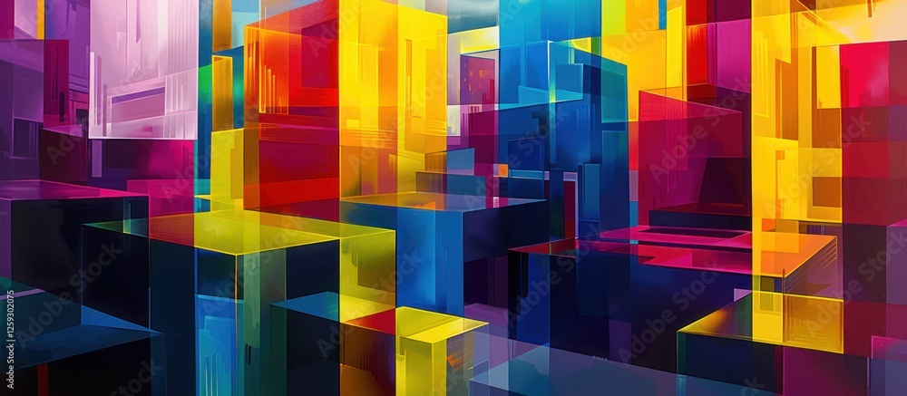 Aufkleber abstract colorful geometric shapes, vibrant hues, overlapping blocks, creating a dynamic and modern 