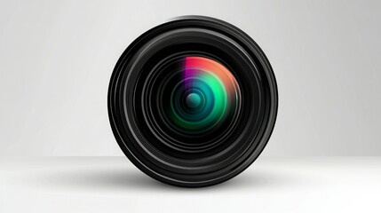 Close-up of a camera lens showcasing its intricate details and vibrant colors.