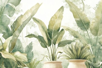 Watercolor Tropical Plants  Greenery  Leaves  Botanical Illustration