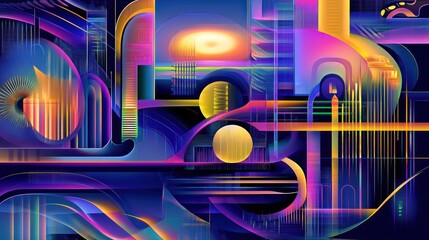Vibrant Abstract Digital Art with Geometric Shapes and Colors