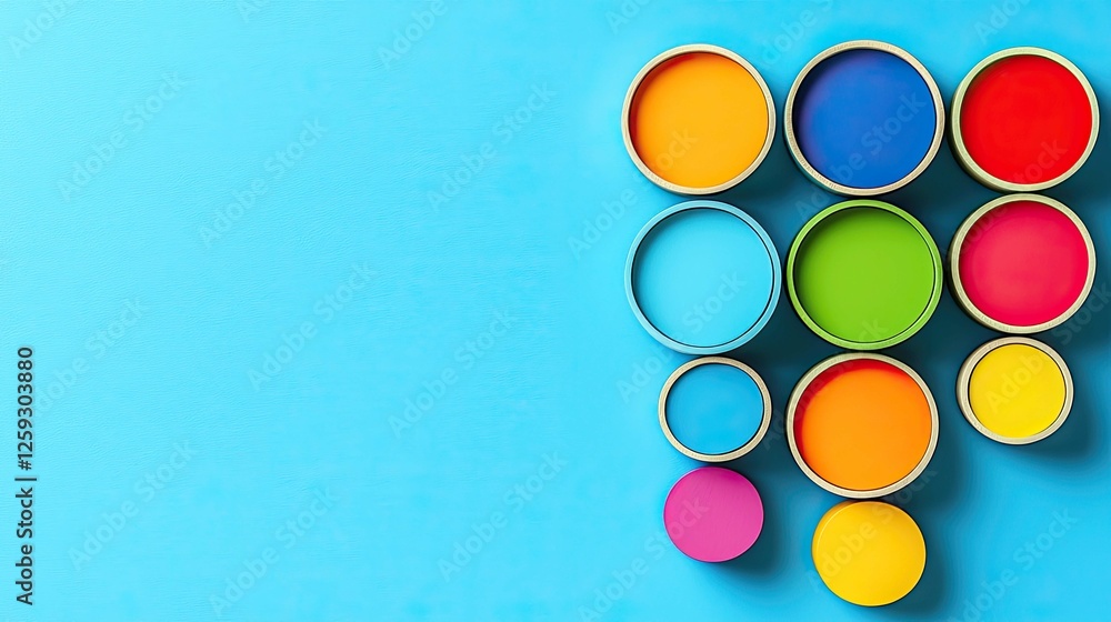 Poster vibrant color palette: a colorful abstract design with circular paints on a blue background. ideal f