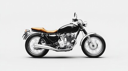 Fototapeta premium Classic Black Motorcycle with Brown Leather Seat on White Background