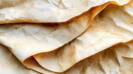 Close-up of crumpled, aged paper with subtle stains, showcasing texture and vintage appeal