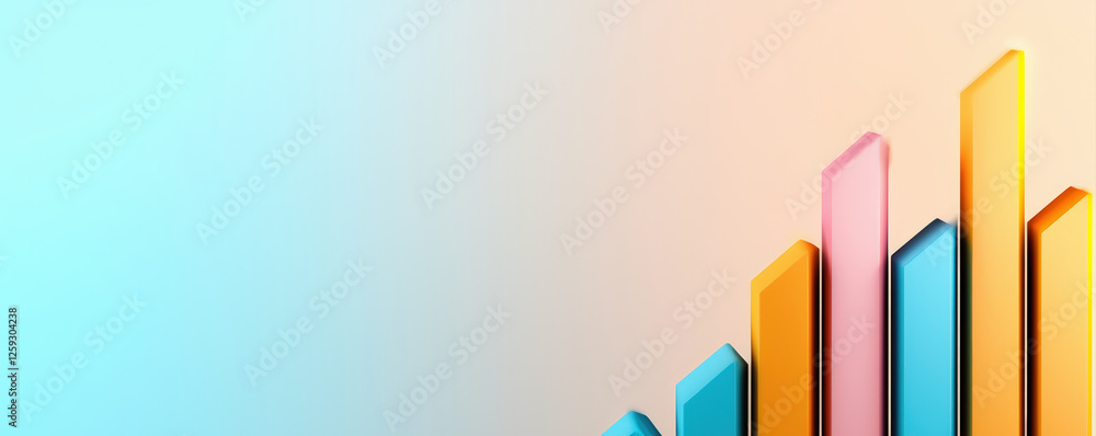 Poster a sleek, colorful bar graph on a gradient background, representing growth and data visualization in 