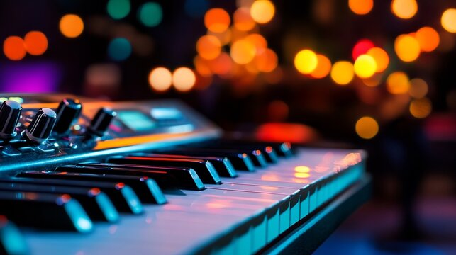 Synth Keyboard in a Vibrant Concert Setting