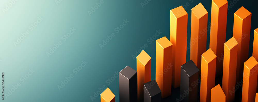 Poster a vibrant bar graph with black and orange bars, representing growth or data analysis against a gradi