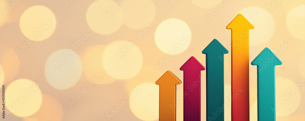 Poster a colorful graph with upward arrows symbolizes growth and progress against a soft, blurred backgroun