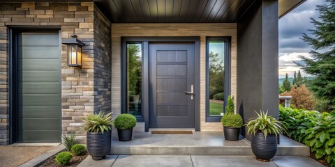 Modern Dark Gray Fiberglass Entry Door - Architectural Photography, Home Exterior, Front Door Design