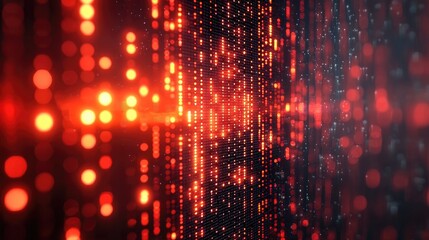 Abstract digital background with glowing red and blue particles creating a vibrant visual effect