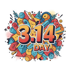 Obraz premium Colorful Pi Day Celebration with Geometric Shapes and Symbols