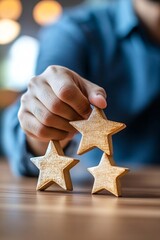 Manager giving three golden stars positive review for customer satisfaction