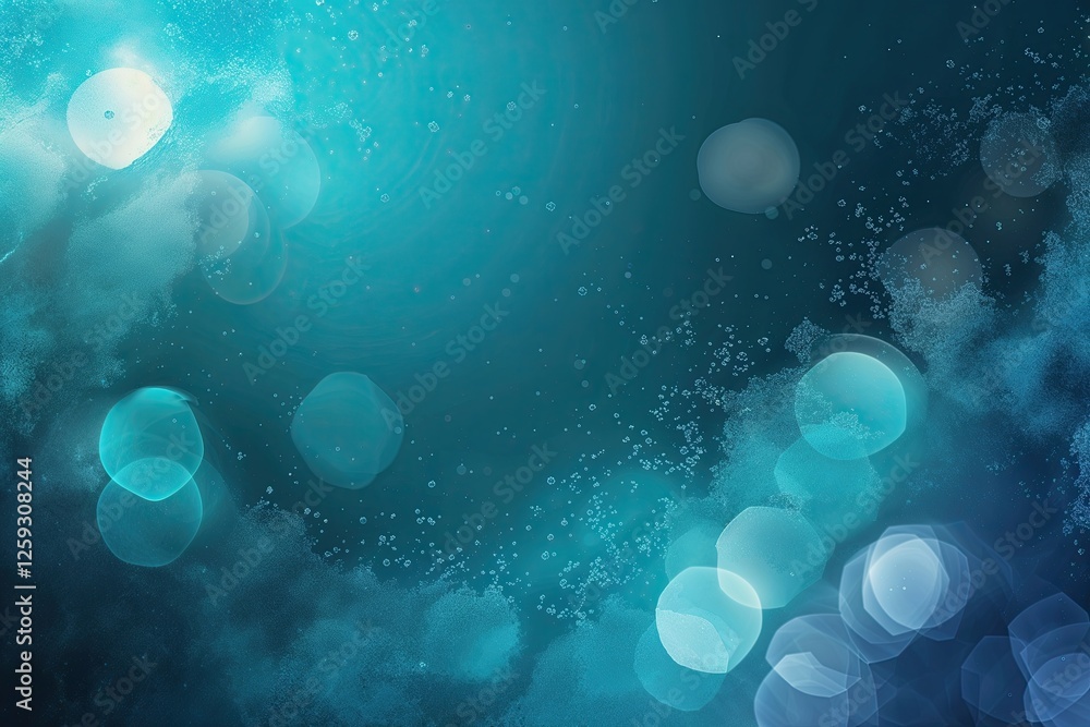 Poster ocean blue teal gradient background with bokeh effects and textured overlay for creative design proj