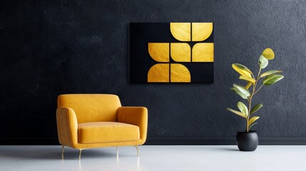 Minimalist wall art featuring interlocking golden rectangles on a textured black canvas, exuding sophistication and contemporary style