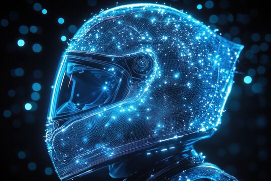 illuminated motorcycle helmet showcasing advanced tech and safety features for enhanced performance