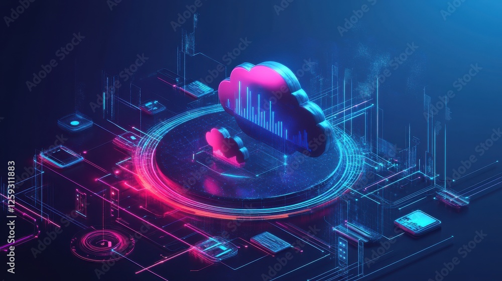 Poster futuristic data cloud concept with circuits and digital interface