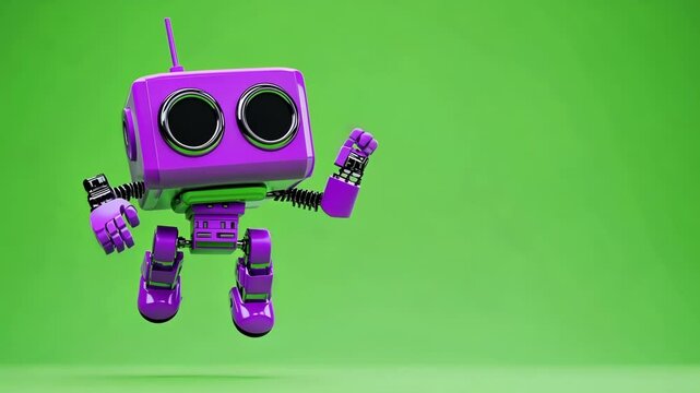 A playful purple toy robot that has one antenna bent at an odd angle.