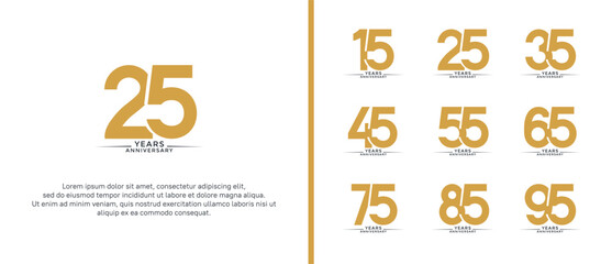 set of anniversary logo flat brown color on white background for celebration moment