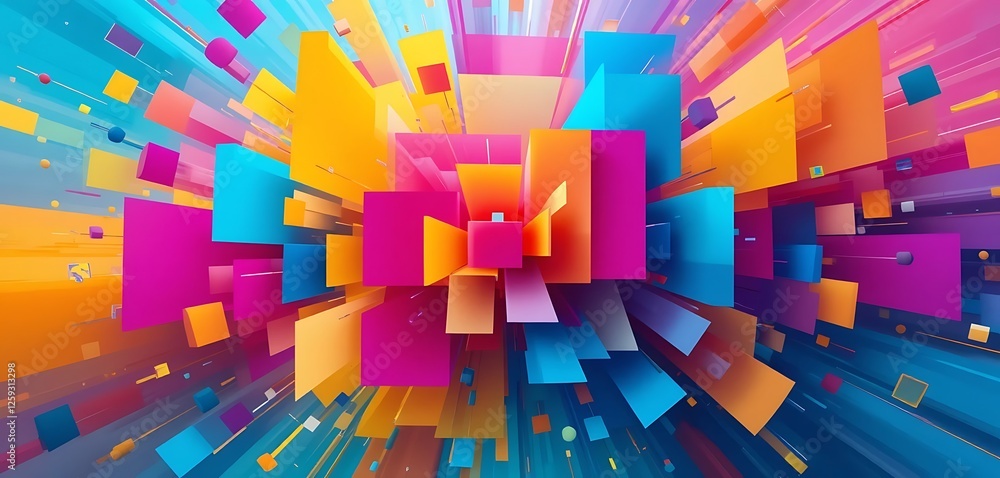 Poster dynamic burst of colorful geometric shapes - abstract background design
