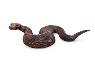 Handcrafted wooden snake sculpture with detailed scales and realistic curves