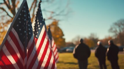 Respectful Veterans Day 2024 ceremony featuring veterans saluting and American flags, highlighting a dignified and honorable tribute for Veterans Day and memorial content.