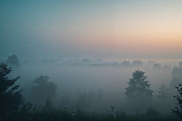 Fototapeta premium Misty Twilight Fog Background with Soft Light and Hazy Atmosphere