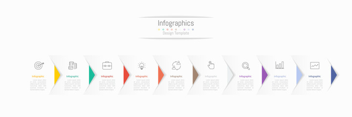 Infographic 9 options design elements for your business data in paper style. Vector Illustration.