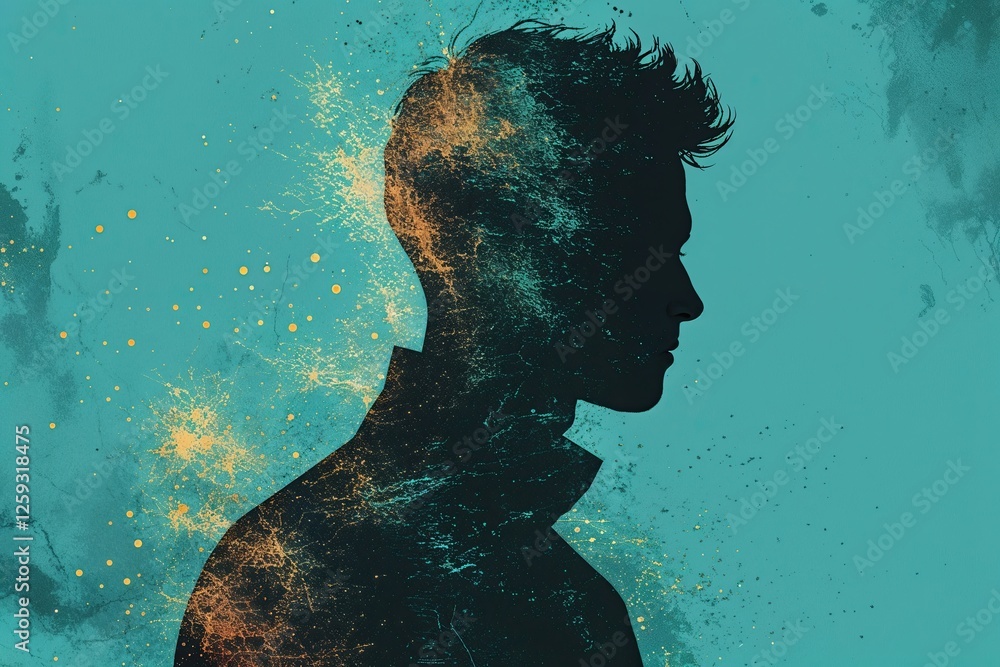 Aufkleber dynamic silhouette with textured overlay and sparkling noise effects on turquoise background