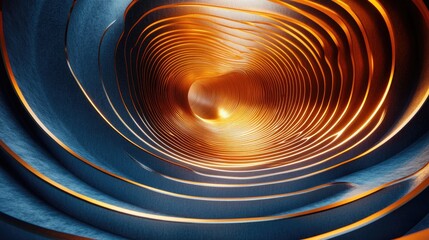 Abstract view of swirling metallic patterns with warm lighting creating a dynamic depth effect