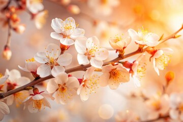 Obraz premium Delicate Peach Blossoms in Soft Golden Light, a Symbol of Spring's Gentle Arrival and the Promise of New Beginnings