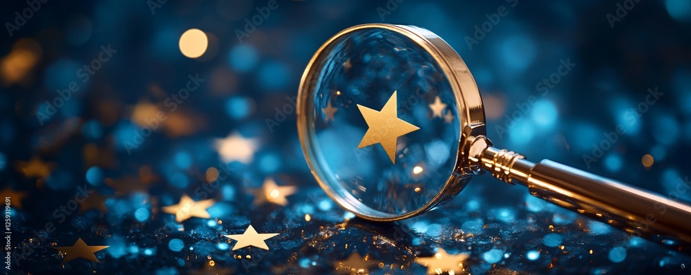 Aufkleber magnifying glass focusing on a star with sparkling background