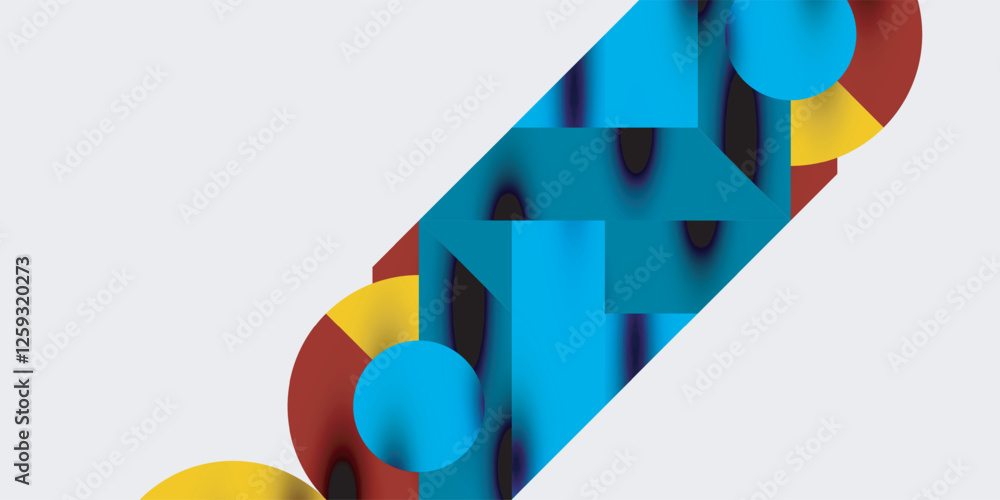 Poster detailed composition of circles, semicircles, and triangles with glossy effects and smooth gradients